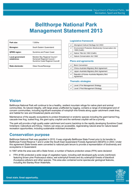 Bellthorpe National Park Management Statement 2013