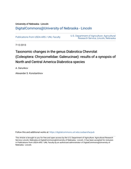 Taxonomic Changes in the Genus Diabrotica Chevrolat (Coleoptera: Chrysomelidae: Galerucinae): Results of a Synopsis of North and Central America Diabrotica Species