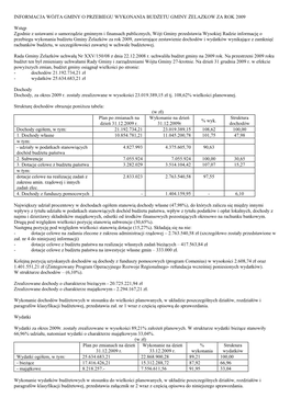 Informacja Wójta Gminy O Przebiegu Wykonania Budżetu Gminy Żelazkow Za Rok 2009