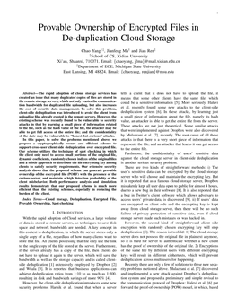 Provable Ownership of Encrypted Files in De-Duplication Cloud Storage