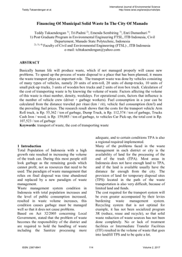 Financing of Municipal Solid Waste in the City of Manado