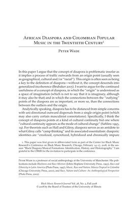 African Diaspora and Colombian Popular Music in the Twentieth Century1