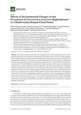 Effects of Environmental Changes on the Occurrence of Oreomunnea Mexicana (Juglandaceae) in a Biodiversity Hotspot Cloud Forest