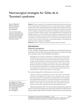 Neurosurgical Strategies for Gilles De La Tourette's Syndrome