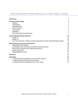 Initial Assessment of Water Resources in Cobre Valley, Arizona