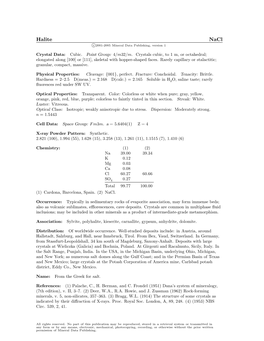 Halite Nacl C 2001-2005 Mineral Data Publishing, Version 1