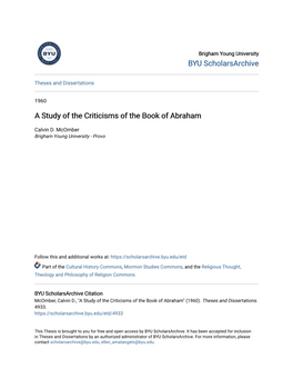 A Study of the Criticisms of the Book of Abraham