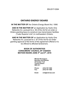 Ontario Energy Board Act, 1998; and in the MATTER of an Application by Hydro One Networks Inc