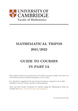 Mathematical Tripos 2020/2021 Guide to Courses in Part Ia