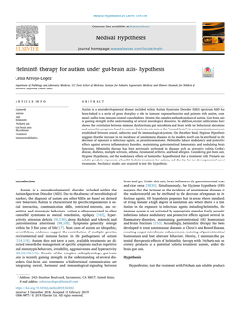 Helminth Therapy for Autism Under Gut-Brain Axis- Hypothesis T ⁎ Celia Arroyo-López