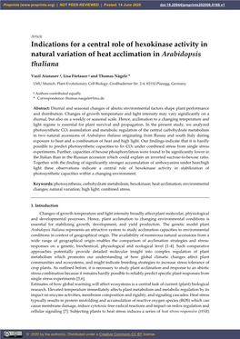 Indications for a Central Role of Hexokinase Activity in Natural Variation of Heat Acclimation in Arabidopsis Thaliana