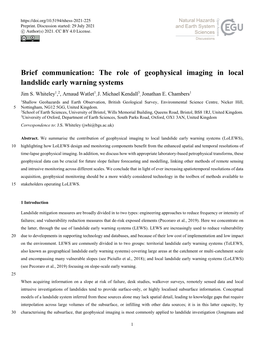 Brief Communication: the Role of Geophysical Imaging in Local Landslide Early Warning Systems