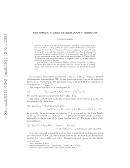 Arxiv:Math/0212058V2 [Math.DG] 18 Nov 2003 Nosbrusof Subgroups Into Rdc C.[Oc 00 Et .].Eape O Uhsae a Spaces Such for Examples 3.2])