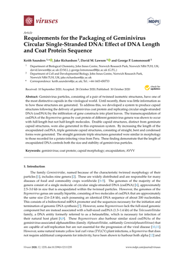 Requirements for the Packaging of Geminivirus Circular Single-Stranded DNA: Eﬀect of DNA Length and Coat Protein Sequence