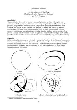 An Introduction to Topology the Classification Theorem for Surfaces by E