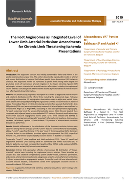 The Foot Angiosomes As Integrated Level of Lower Limb Arterial Perfusion