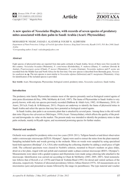 A New Species of Neoseiulus Hughes, with Records of Seven Species of Predatory Mites Associated with Date Palm in Saudi Arabia (Acari: Phytoseiidae)