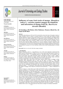 Influence of Some Fruit Traits of Mango, Mangifera Indica L. Varieties Against Maggot Development and Infestation of Mango Fruit