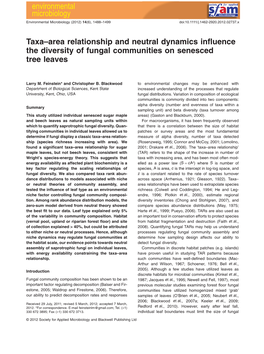 Taxaarea Relationship and Neutral Dynamics Influence the Diversity Of