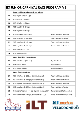 Ilt Junior Carnival Race Programme