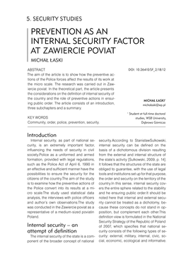 Prevention As an Internal Security Factor at Zawiercie Poviat Michał Łaski