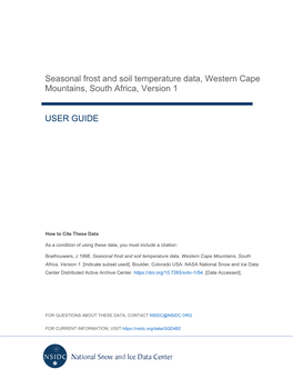 Seasonal Frost and Soil Temperature Data, Western Cape Mountains, South Africa, Version 1