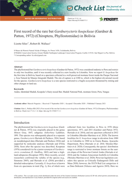 Gardnerycteris Koepckeae (Gardner & Patton, 1972) (Chiroptera, Phyllostomidae) in Bolivia