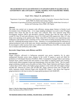 Measurement of Scale Efficiency in Ginger Farms in Kachia Local Government Area of Kaduna State, Nigeria: Non-Parametric Model Approach