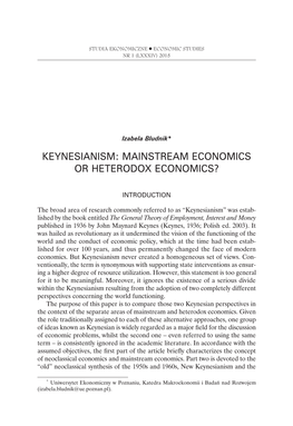 Keynesianism: Mainstream Economics Or Heterodox Economics?