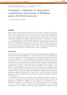 A Preliminary Reassessment of Philippine Species-Level Bird Taxonomy