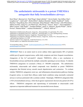 The Anthelmintic Niclosamide Is a Potent TMEM16A Antagonist That Fully Bronchodilates Airways