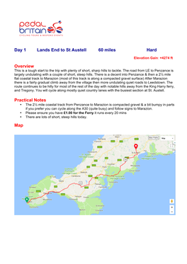 Day 1 Lands End to St Austell 60 Miles Hard