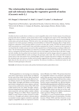 The Relationship Between Citrulline Accumulation and Salt Tolerance During the Vegetative Growth of Melon (Cucumis Melo L.)