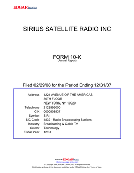 Sirius Satellite Radio Inc