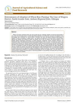 Determinants of Adoption of Wheat Row Planting: the Case of Wogera District, North Gondar Zone, Amhara Regional State, Ethiopia