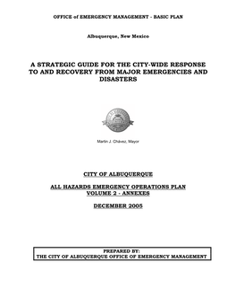 A Strategic Guide for the City-Wide Response to and Recovery from Major Emergencies and Disasters