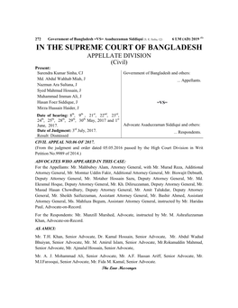 IN the SUPREME COURT of BANGLADESH APPELLATE DIVISION (Civil) Present: Surendra Kumar Sinha, CJ Government of Bangladesh and Others: Md