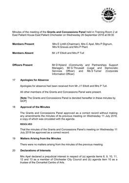 Minutes of the Meeting of the Grants and Concessions Panel Held In