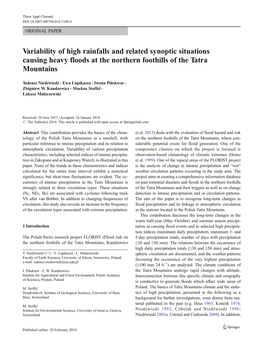 Variability of High Rainfalls and Related Synoptic Situations Causing Heavy Floods at the Northern Foothills of the Tatra Mountains