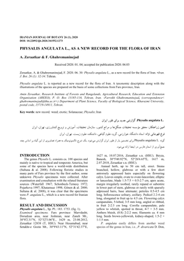 Physalis Angulata L., As a New Record for the Flora of Iran