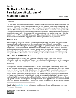 Creating Permissionless Blockchains of Metadata Records Dejah Rubel