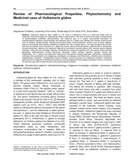 Review of Pharmacological Properties, Phytochemistry and Medicinal Uses of Volkameria Glabra
