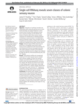 Single-Cell Rnaseq Reveals Seven Classes of Colonic Sensory Neuron