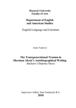 The Transgenerational Trauma in Sherman Alexie's