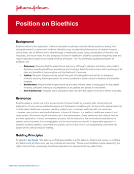 Position on Bioethics