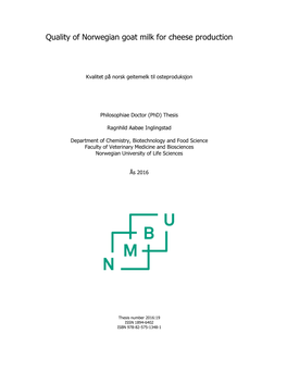 Quality of Norwegian Goat Milk for Cheese Production