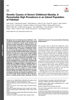 Genetic Causes of Severe Childhood Obesity: a Remarkably High Prevalence in an Inbred Population of Pakistan
