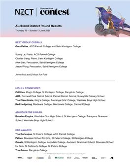 Auckland District Round Results