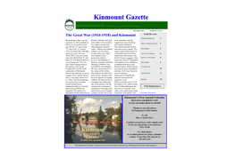 November 2011 Volume 4: Issue 1 the Great War (1914-1918) and Kinmount Inside This Issue: FRIENDS & NEIGHBOURS 2 Remembrance Day Is an Op- Defence