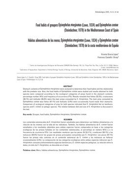 Food Habits of Groupers Epinephelus Marginatus (Lowe, 1834) and Epinephelus Costae (Steindachner, 1878) in the Mediterranean Coast of Spain